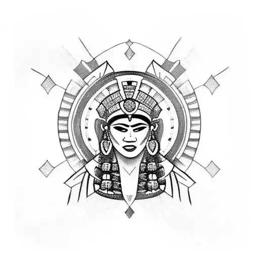 A Blackwork Tattoo Featuring An Aztec Warrior Queen In A Powerful Pose