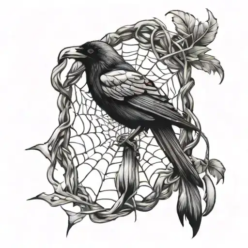 Raven Tangled In Spider Web Design
