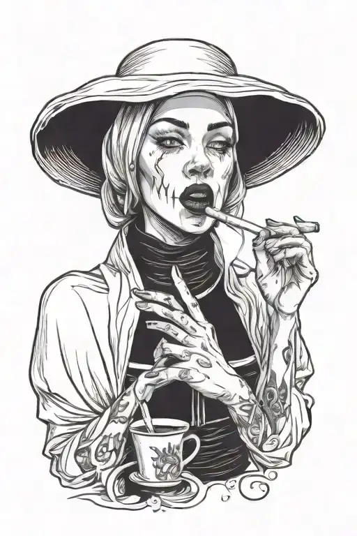 Young Beautiful Nun Smoking A Cigarette In Her Teeth