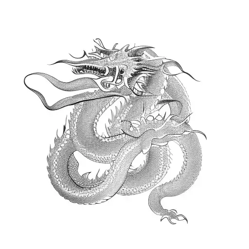 Blueprint Of A Japanese Dragon With Demon Features