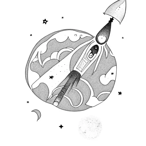 A Mystical Forest With A Rocket Launching Into The Night Sky