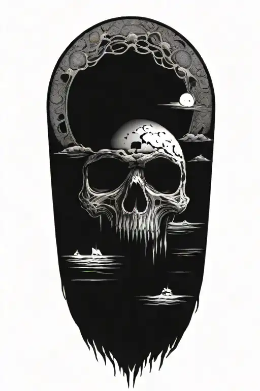 Full Moon With Skull Eyes In It Over The Ocean