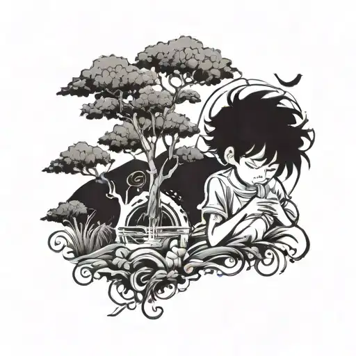 A Stylized Manga Character Enjoying A Peaceful Moment In Nature