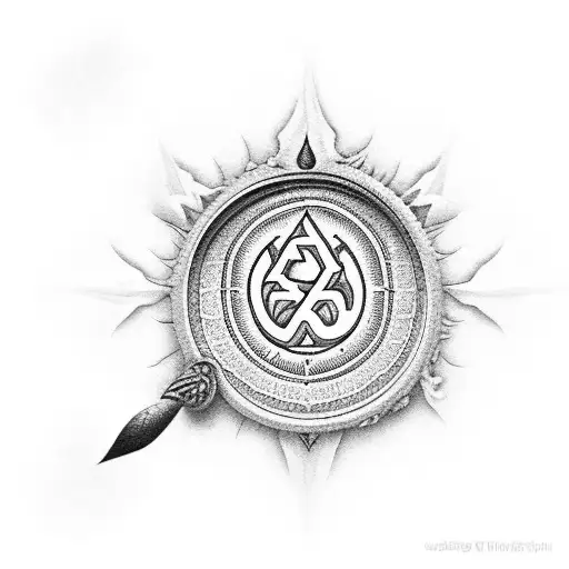 A Zoroastrian Symbol Of Eternal Flame In Blackwork Style