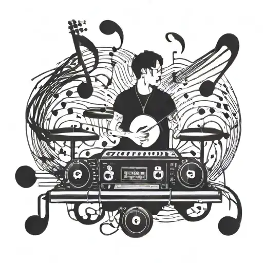 Dj On Stage And Living Music Notes Intertwined