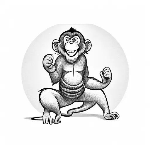 A Happy Monkey Using Muay Thai Shorts And Holding A Vinyl Record