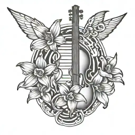Music And Daffodils Memorial Tattoo Design
