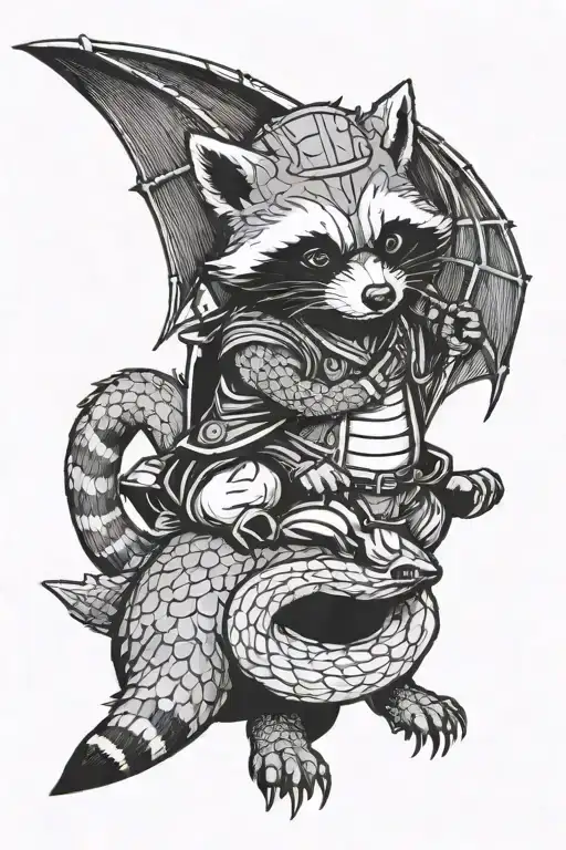 A Raccoon Riding A Dragon