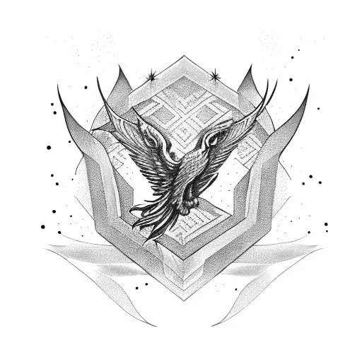 Phoenix With A Bleeding Heart Wrapped In Thorns