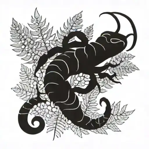 Scorpion Ontop Of Ferns And Leaves