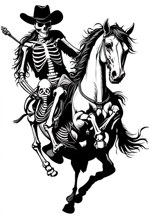 Skeleton Cowboy Riding Skeleton Horse Jumping
