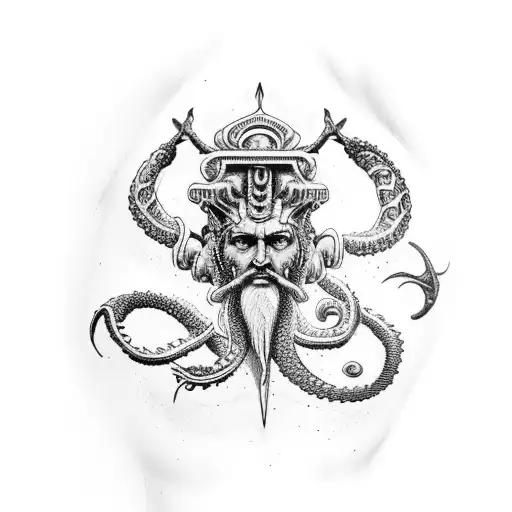 Sleeve With Poseidon And A Kraken