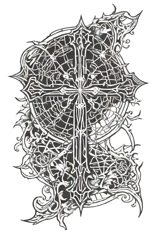 Catholic Cross And Spider Web