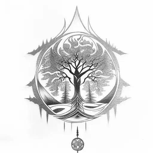 Nordic Tree Of Life With Odins Wolves
