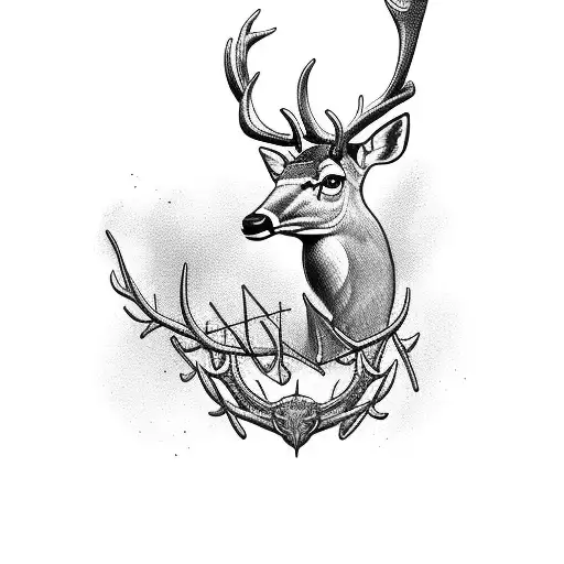 A Majestic Deer Surrounded By Fishing Hooks And Crosses