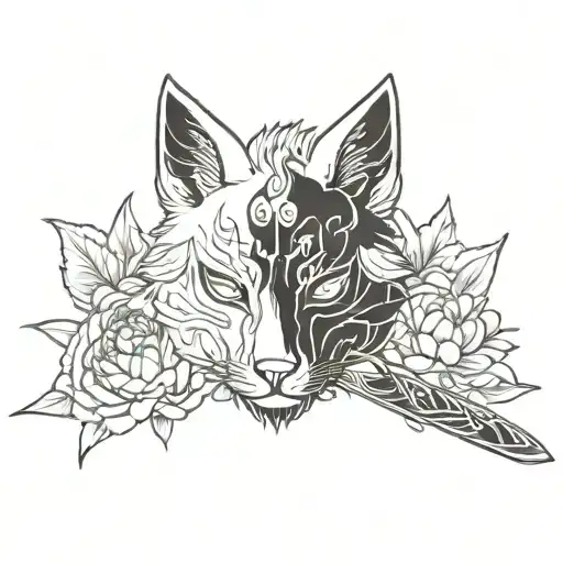 Peony Sword Mask Kitsune