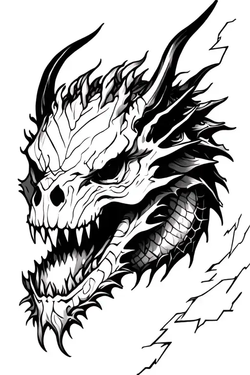 Dragon Skull With Lava And Thunder Lightning