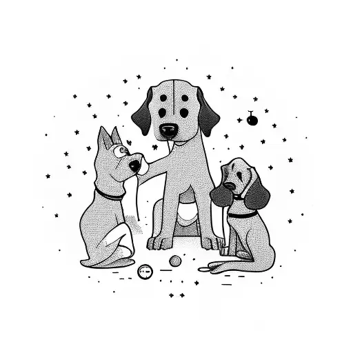 A Son And His Mother With One Dog Laying On The Ground And Looking At The Stars As A Tatoo