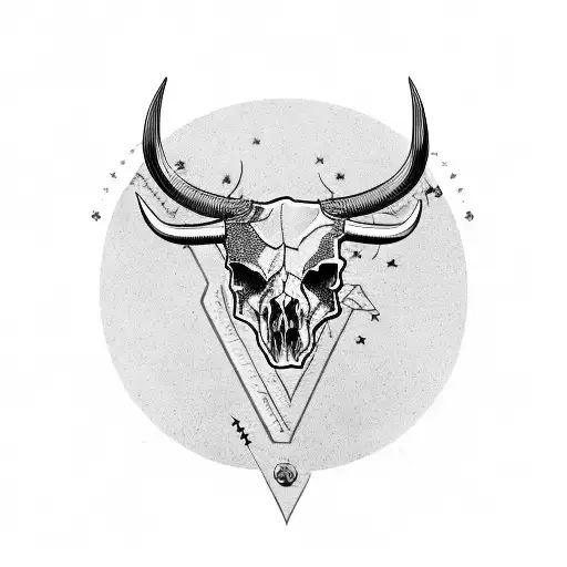 Texas Themed Bull's Skull With Horns
