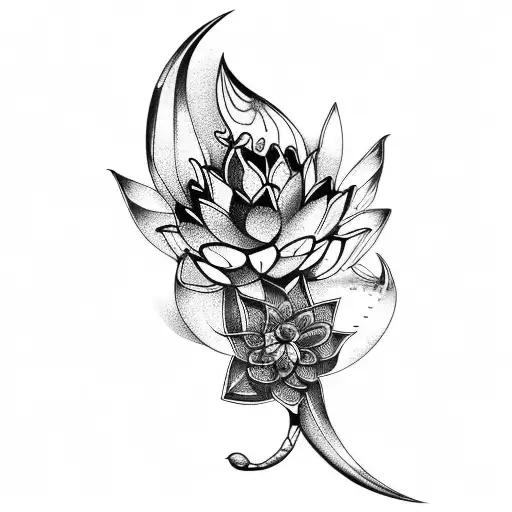 Lotus Flower With Butterfly Dragonfly Mermaid Tail