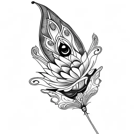 Lotus Flower With Butterfly Dragonfly Peacock Feather
