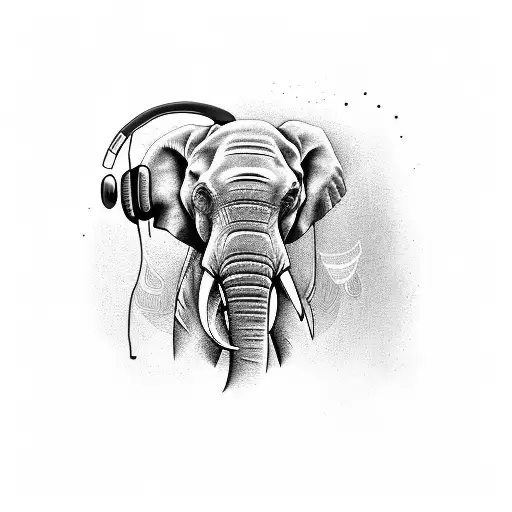 An Elephant Wearing Headphones And Listening To The Sound Of The Ocean