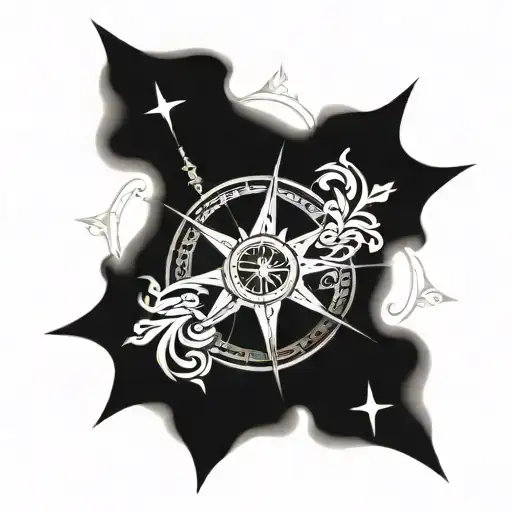 A Compass Rose Intertwined With Stoic Quotes In Medieval Calligraphy