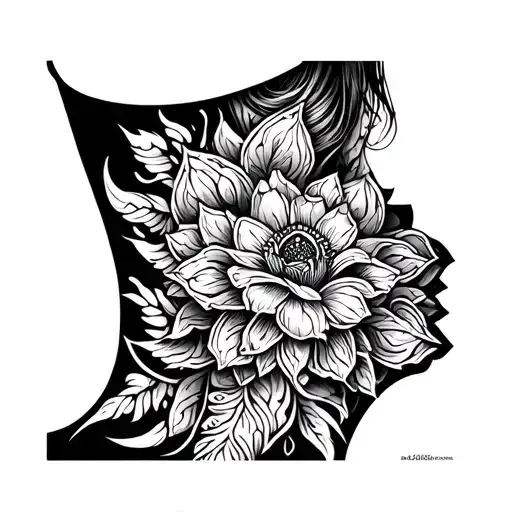 Neck Tattoo In Front With Beautiful Patterns