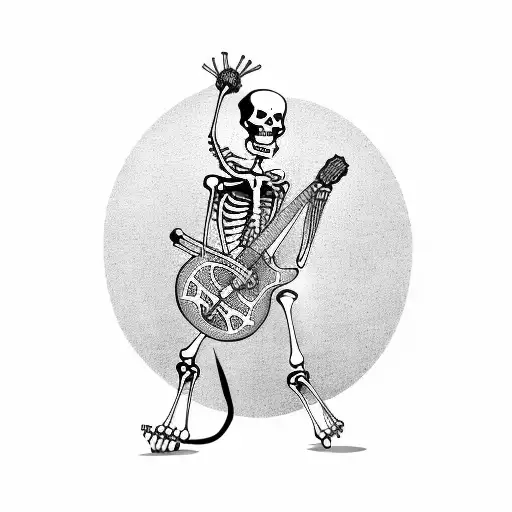 A Skeleton Playing A Guitar On A Longboard