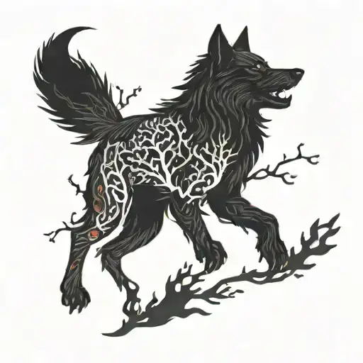 Combine Elements Of Turkish Mythology With A Wolf And Tree Motif