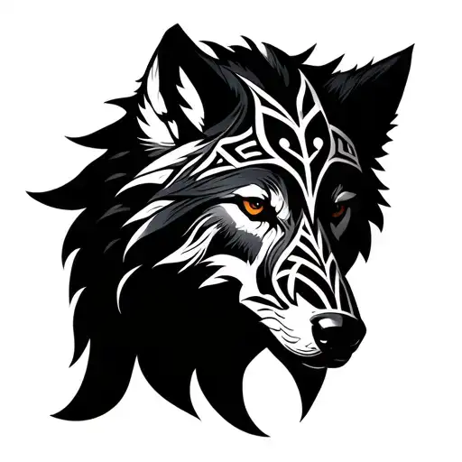 Tribal Wolf With Runic Symbols
