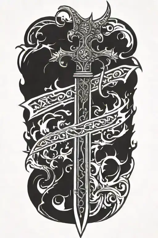 Flame Sword With Writings On The Blade