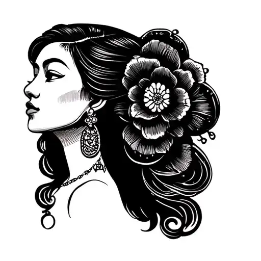 Japanese Mexican Lady Head Profile