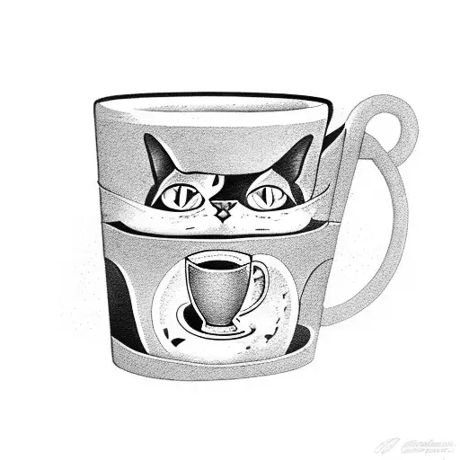 A Cat Brewing Coffee In A Heavy Metal Mug