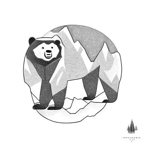 Bear With Mountains Inside And A Skier