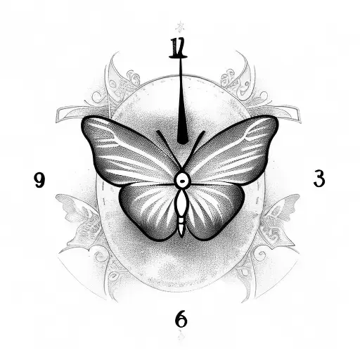 Create A Tattoo Design Featuring A Butterfly And A Clock