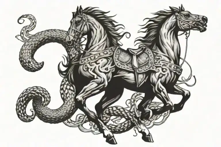 Horse Fighting With Snake