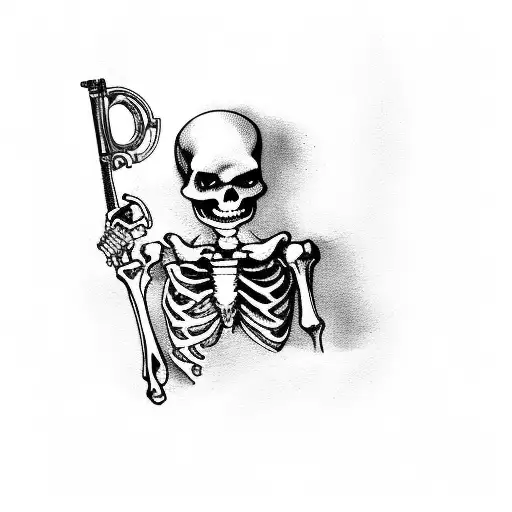 Skeleton With A Revolver And The Empty Shelss Faling Out Of It
