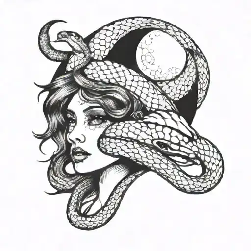 Girl Snake And Moon