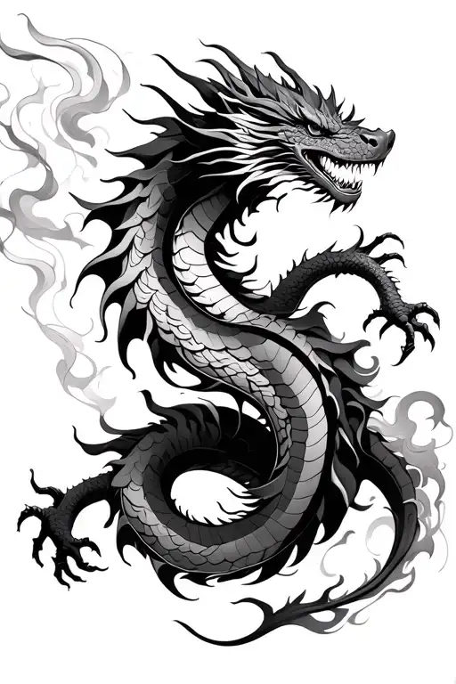 Irezumi Dragon Wrapped With Smoke Swirling