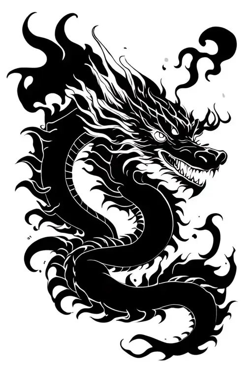 Irezumi Japanese Dragon Wrapped With Smoke Swirling