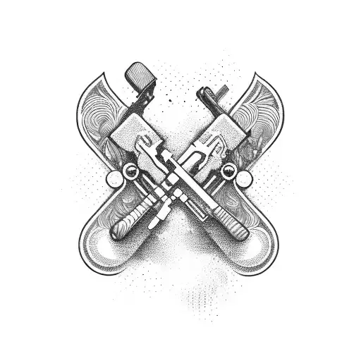 A Hunting Rifle Intertwined With Guitar Strings In Blackwork Style