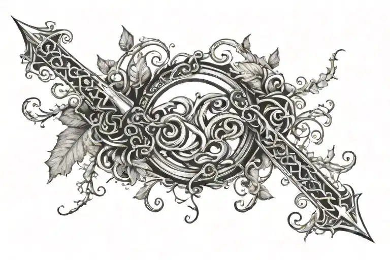 Vines As Wings Spread With S Sword In The Middle Going Through A Ring