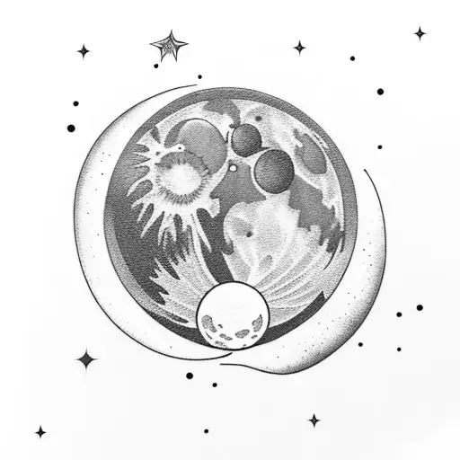 Moon And A Space Rocket