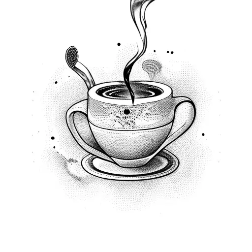 A Blackwork Tattoo Of A Pour Over Set With Coffee Beans Forming Intricate Patterns Around It