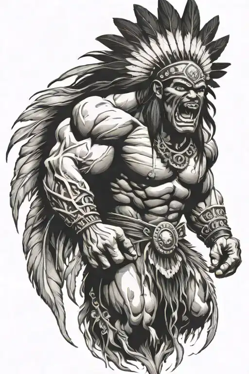 Native American Chief Hulk Monster Roaring Full Body