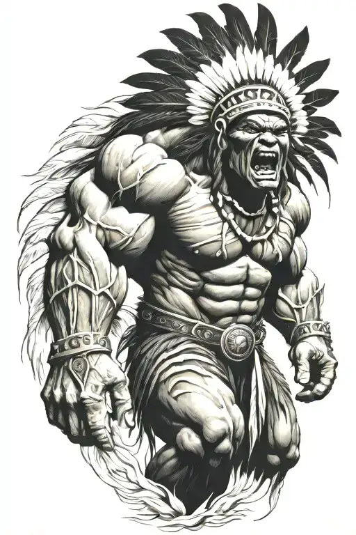 Native American Chief Hulk Monster Roaring Full Body
