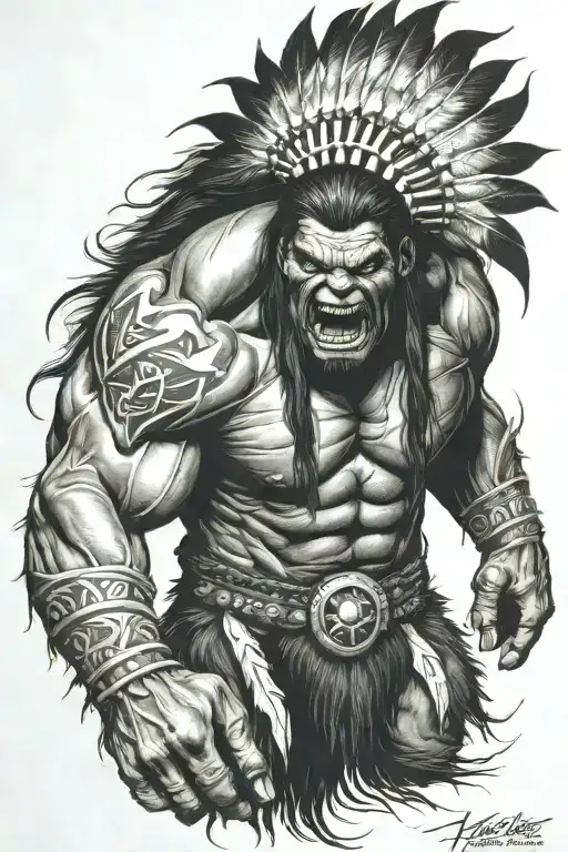 Native American Chief Hulk Monster Roaring Full Body