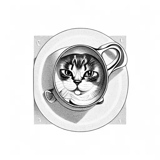 An Artistic Rendition Of A Cat Curled Up Inside A Coffee Mug