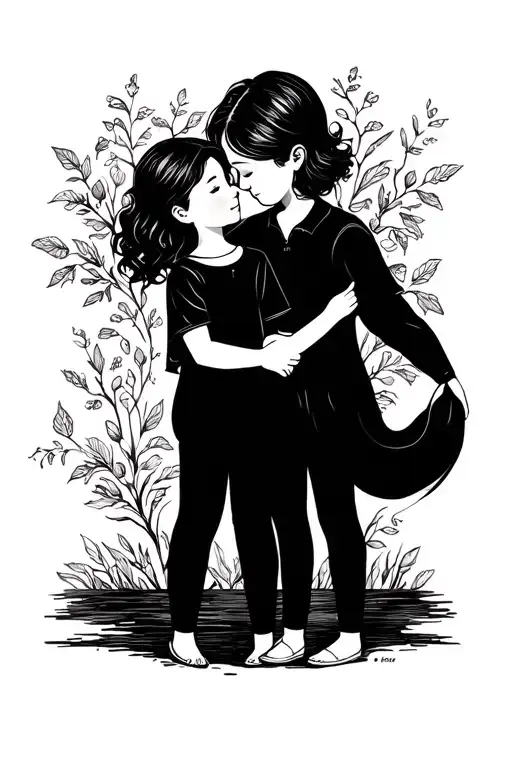 Mom Hugging 1 Son Holding Hands